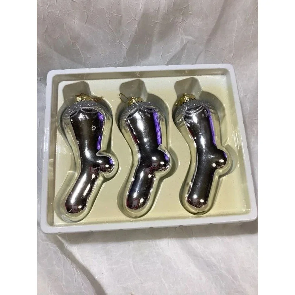 Old World Style Silver Glass Christmas Ornaments Stocking Shaped